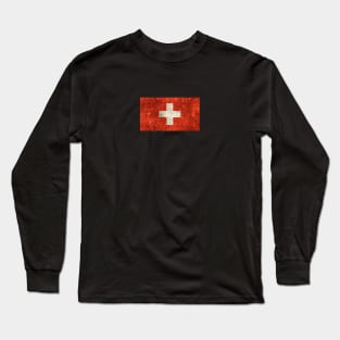 Vintage Aged and Scratched Swiss Flag Long Sleeve T-Shirt